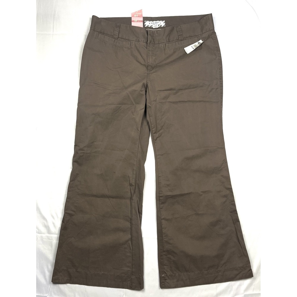 Old Navy Women 18 Regular Brown Khaki Mid-Rise Wide Leg Cotton Trousers NWT 2007